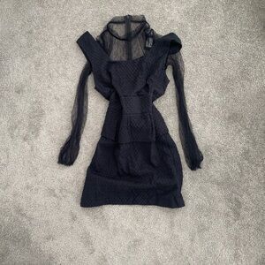 Maje Peplum Elegant Black Mesh Sleeve Dress